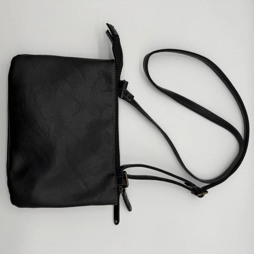 b.o.c. Faux Leather Crossbody Adjustable Strap Black White Stitching Buckle